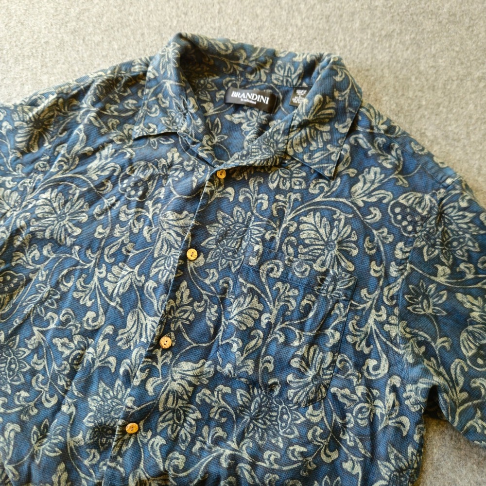 Brandini 100% Silk Floral Button Down Shirt Sz Large Vacation Travel Resortwear